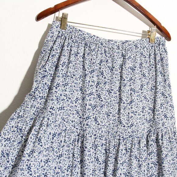 Madewell Button-Front Tiered Maxi Skirt in Florentine Floral Ditsy Blue Sz Small - Picture 9 of 12